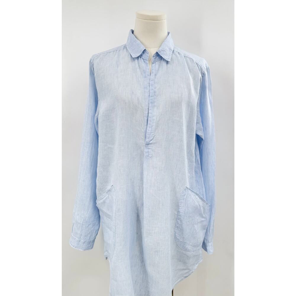CP Shades Linen Teton Tunic Top Blue White Stripe Oversized Blouse Lagen Look S